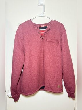 Coleman Men’s L Red Fleece-Lined Henley Sweatshirt Button Neck Pockets Size L